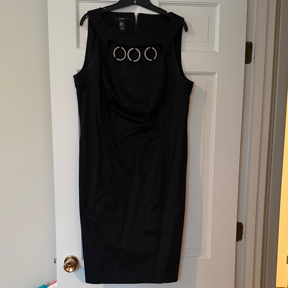 Alfani Black Midi Dress with Silver Ring Details